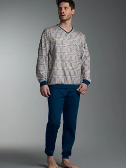 Pyjama mit Allover Karo Muster Night-blue