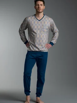 Pyjama mit Allover Karo Muster Night-blue