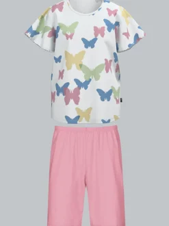 Pyjama mit Allover-Druck "Schmetterlinge" Weiss