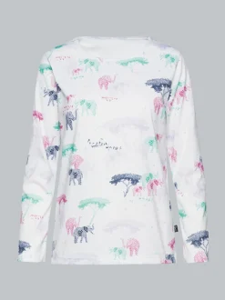 Pyjama Oberteil mit Allover Safari-Print Weiss