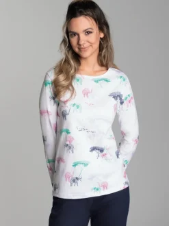 Pyjama Oberteil mit Allover Safari-Print Weiss