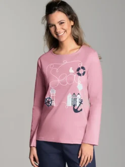 Pyjama Oberteil mit maritimem Printmotiv Lilie