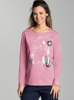 Pyjama Oberteil mit maritimem Printmotiv Lilie