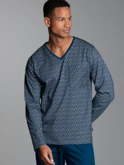 Pyjama-Oberteil mit Allover-Blätter-Print Night-blue