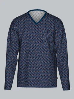 Pyjama-Oberteil mit Allover-Blätter-Print Night-blue