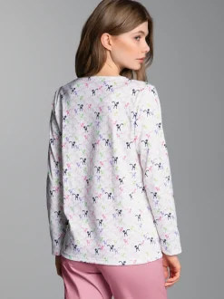 Pyjama-Oberteil mit Allover-Katzen-Print Weiss