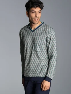 Pyjama-Oberteil mit Allover-Print Navy