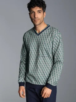 Pyjama-Oberteil mit Allover-Print Navy
