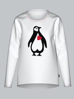 Pyjama-Oberteil mit herzigem Pinguin-Print Weiss