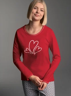Pyjama-Oberteil mit süßem Herzen-Print Kirsch