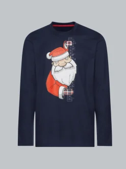 Pyjama-Oberteil mit Weihnachtsmann-Motiv Navy