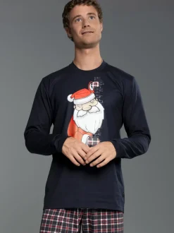 Pyjama-Oberteil mit Weihnachtsmann-Motiv Navy