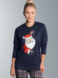 Pyjama-Oberteil mit Weihnachtsmann-Motiv Navy