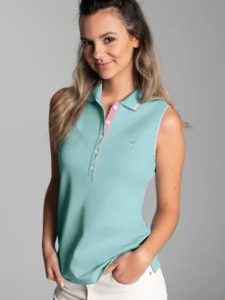 Ärmelloses Poloshirt mit kontrastfarbigen Akzenten Gletscher