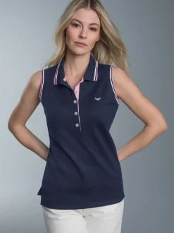 Ärmelloses Poloshirt mit kontrastfarbigen Akzenten Navy