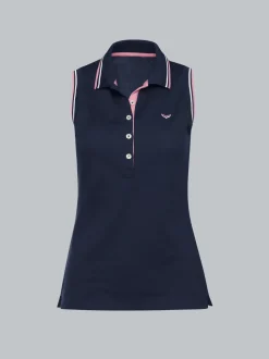 Ärmelloses Poloshirt mit kontrastfarbigen Akzenten Navy