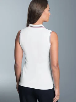Ärmelloses Poloshirt mit kontrastfarbigen Akzenten Weiss