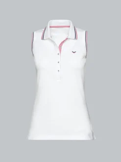 Ärmelloses Poloshirt mit kontrastfarbigen Akzenten Weiss