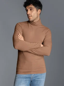 Rollkragen-Shirt aus elastischer Viskose Haselnuss