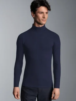Rollkragen-Shirt aus elastischer Viskose Navy