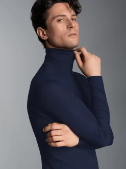 Rollkragen-Shirt aus elastischer Viskose Navy