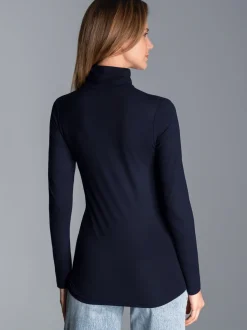 Rollkragen-Shirt aus elastischer Viskose Navy