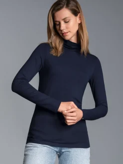 Rollkragen-Shirt aus elastischer Viskose Navy