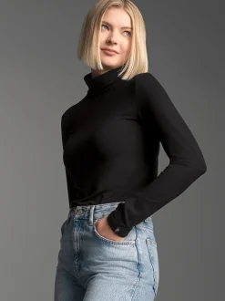 Rollkragenshirt aus Viskose Schwarz