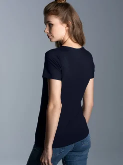 Rundhalsshirt aus Viskose Navy