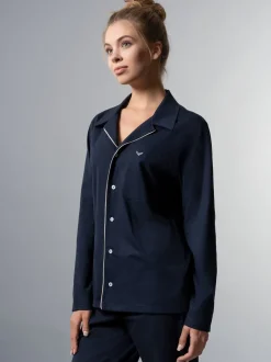 Schickes Schlafanzug Oberteil mit Knopfleiste Navy