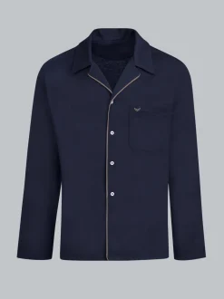 Schickes Schlafanzug Oberteil mit Knopfleiste Navy