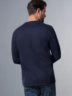 Schlafanzug Oberteil Langarm mit Smiley-Print Navy