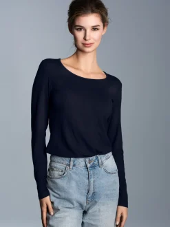 Shirt aus Viskose Langarm Navy