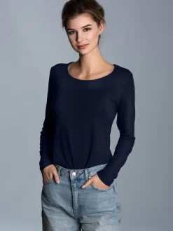 Shirt aus Viskose Langarm Navy