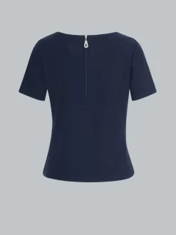 Shirt mit kurzen Ärmeln mit Kristallsteinen Navy