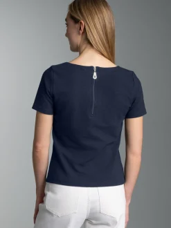 Shirt mit kurzen Ärmeln mit Kristallsteinen Navy