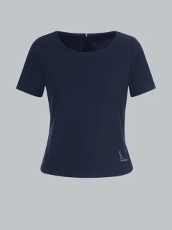 Shirt mit kurzen Ärmeln mit Kristallsteinen Navy