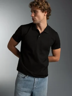 Slim Fit Poloshirt aus DELUXE-Piqué Schwarz