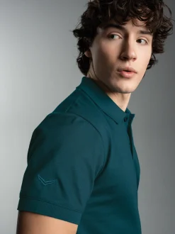 Slim Fit Poloshirt aus DELUXE-Piqué Saphir