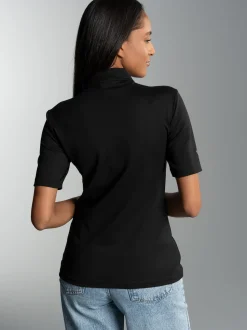 Slim Fit Poloshirt mit Kristallsteinen Schwarz