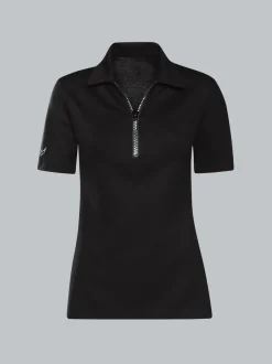 Slim Fit Poloshirt mit Kristallsteinen Schwarz