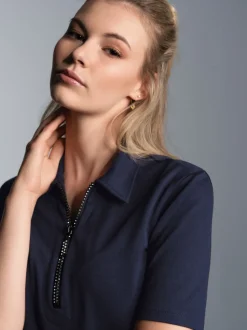 Slim Fit Poloshirt mit Kristallsteinen Navy