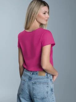 Slim Fit T-Shirt mit glitzerndem Herz-Printmotiv Hibiskus