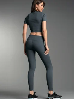 Sport Set aus Cropped T-Shirt und Leggings Anthrazit