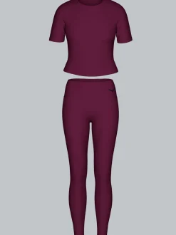 Sport Set aus Cropped T-Shirt und Leggings Aubergine
