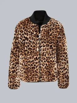 Steppjacke mit Allover-Leo-Print Haselnuss