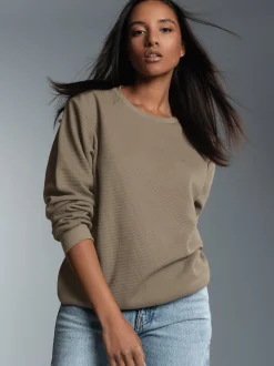 Sweatshirt in Waffeloptik Taupe