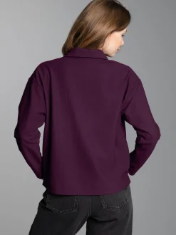 Sweatshirt mit Kragen und V-Ausschnitt Aubergine