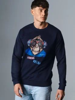 Sweatshirt mit lässigem Affen-Druckmotiv Navy