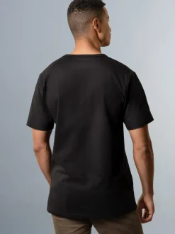 T Shirt aus Biobaumwolle mit V-Ausschnitt Schwarz